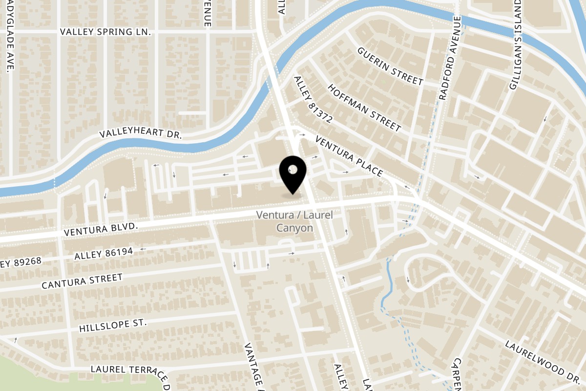 Map showing the location of Big daddy’s shawarma on 12103 Ventura Blvd in Studio City